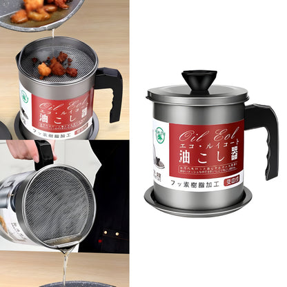 Stainless Steel 1.4L Oil Strainer Pot with Filter & Thick Chassis
