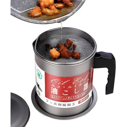 Stainless Steel 1.4L Oil Strainer Pot with Filter & Thick Chassis