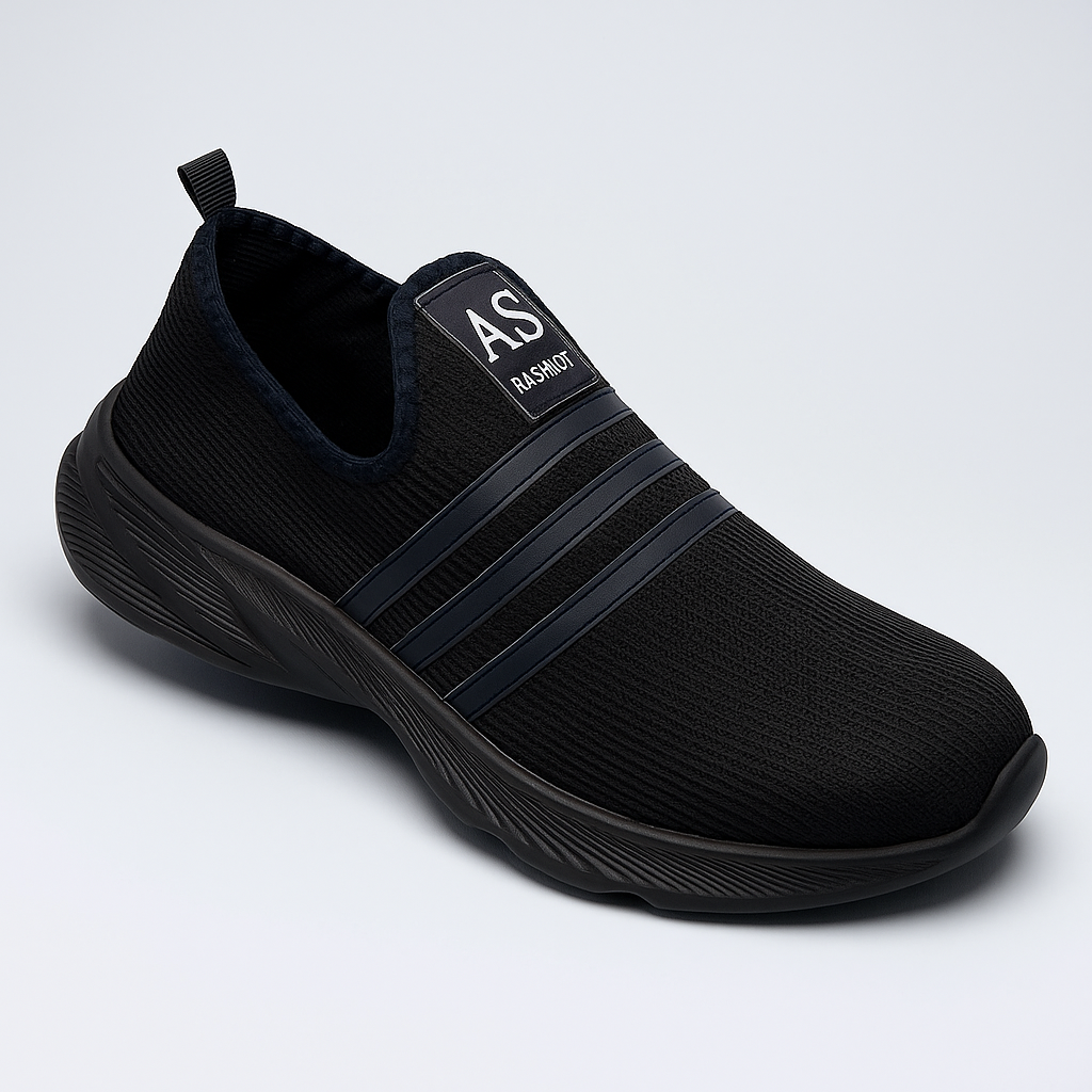 Men’s Breathable Slip-On Black Casual Sneakers | Lightweight Walking & Running Shoes