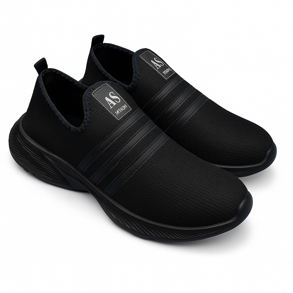 Men’s Breathable Slip-On Black Casual Sneakers | Lightweight Walking & Running Shoes