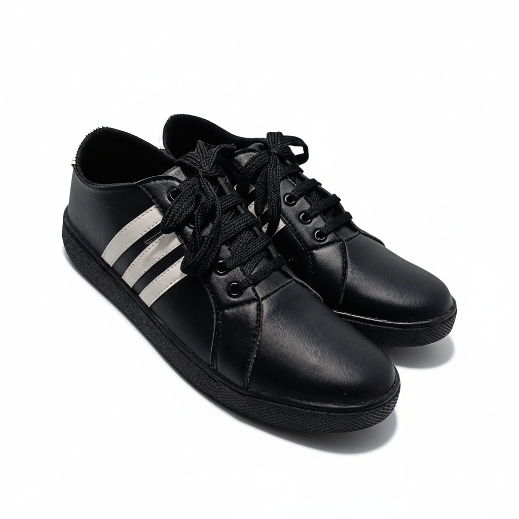 Black Sneakers with White Stripes – Casual & Athletic Comfort Shoes