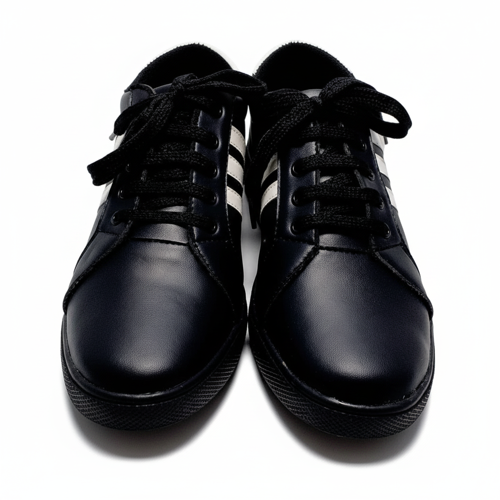 Black Sneakers with White Stripes – Casual & Athletic Comfort Shoes