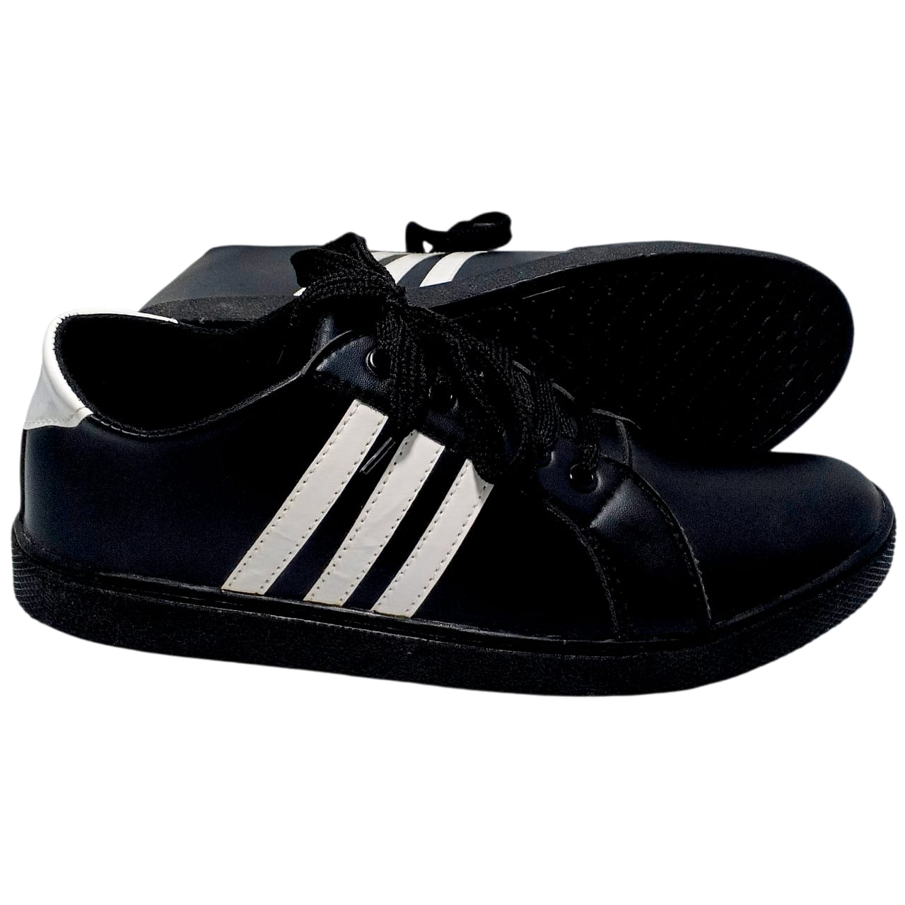 Black Sneakers with White Stripes – Casual & Athletic Comfort Shoes