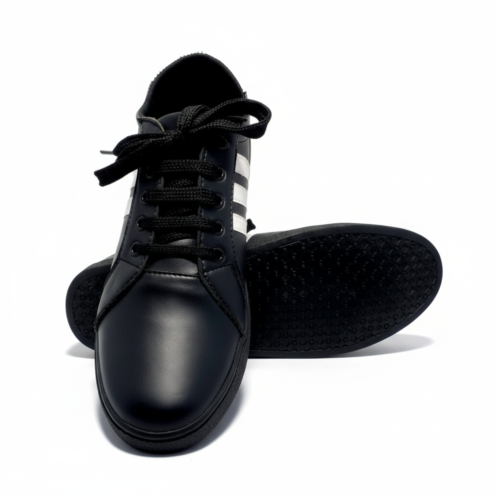 Black Sneakers with White Stripes – Casual & Athletic Comfort Shoes