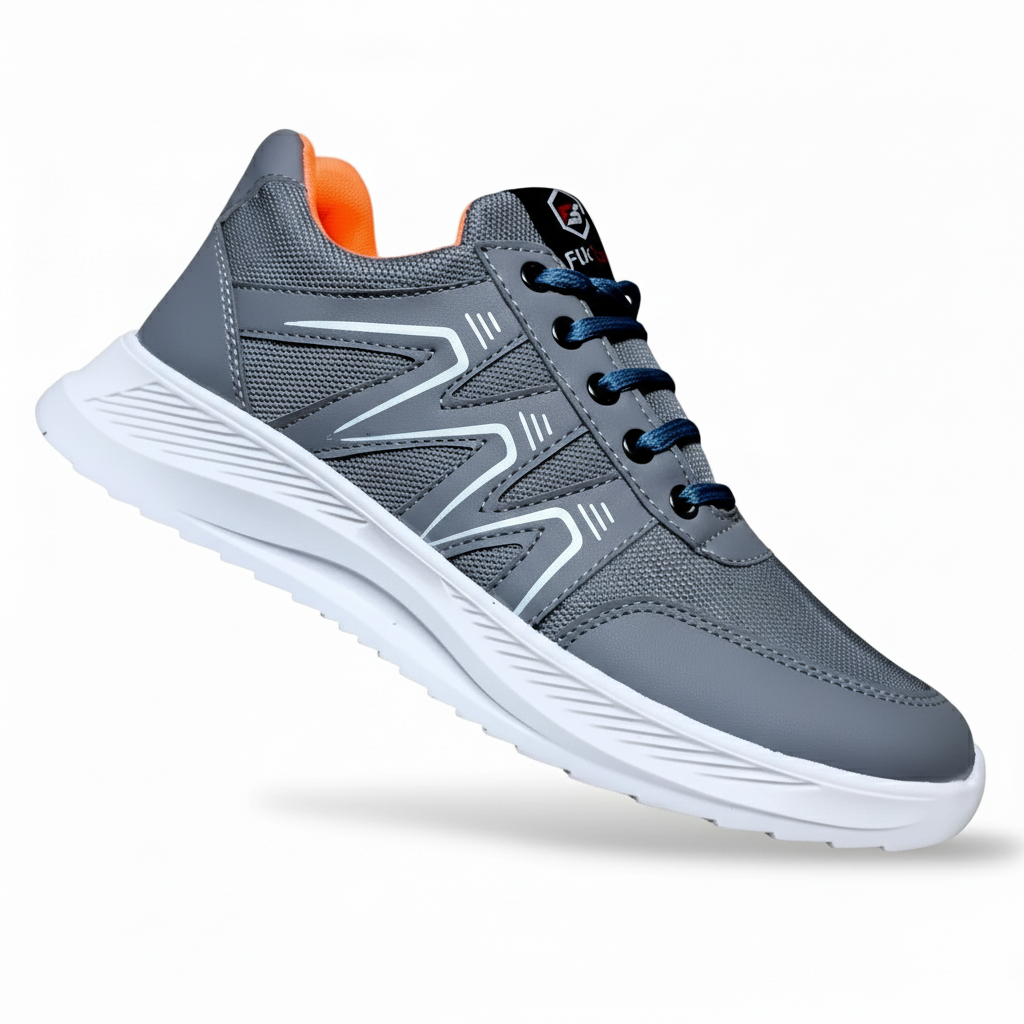 Grey Super Zig Zag men’s non-slip running sneaker — cushioned EVA midsole and slip-resistant rubber outsole