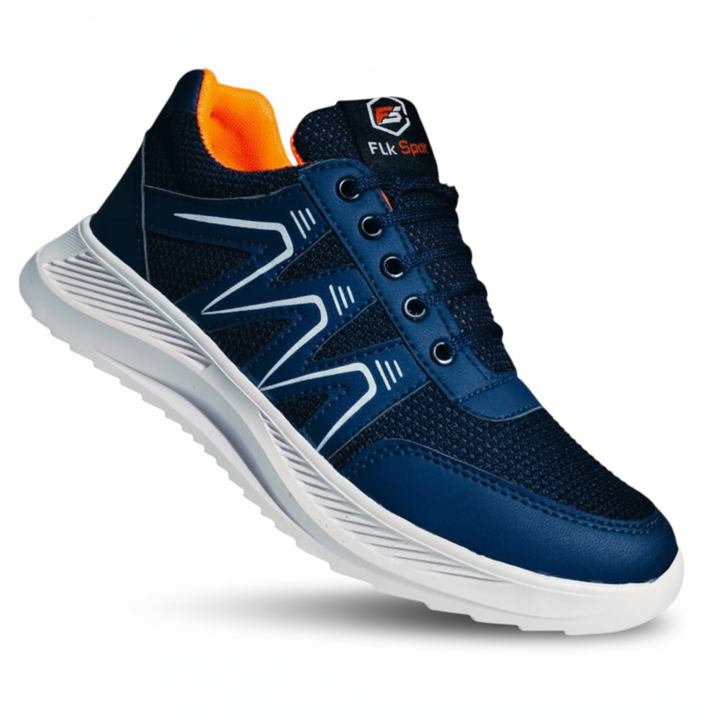 Navy Super Zig Zag men’s non-slip running sneaker — cushioned EVA midsole, slip-resistant rubber outsole, durable sports shoe design.