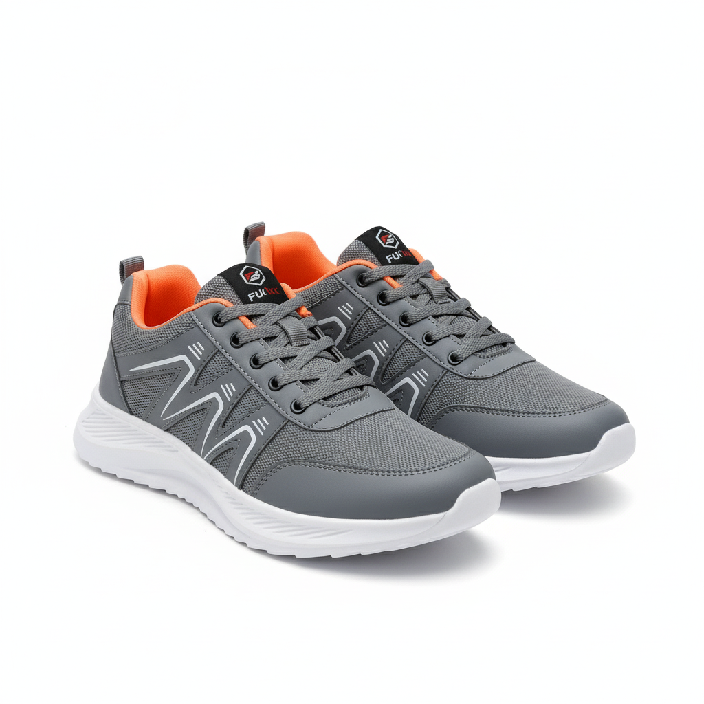 Side view grey Zig Zag jogger shoe — lightweight running sneaker for men and boys, lace-up design