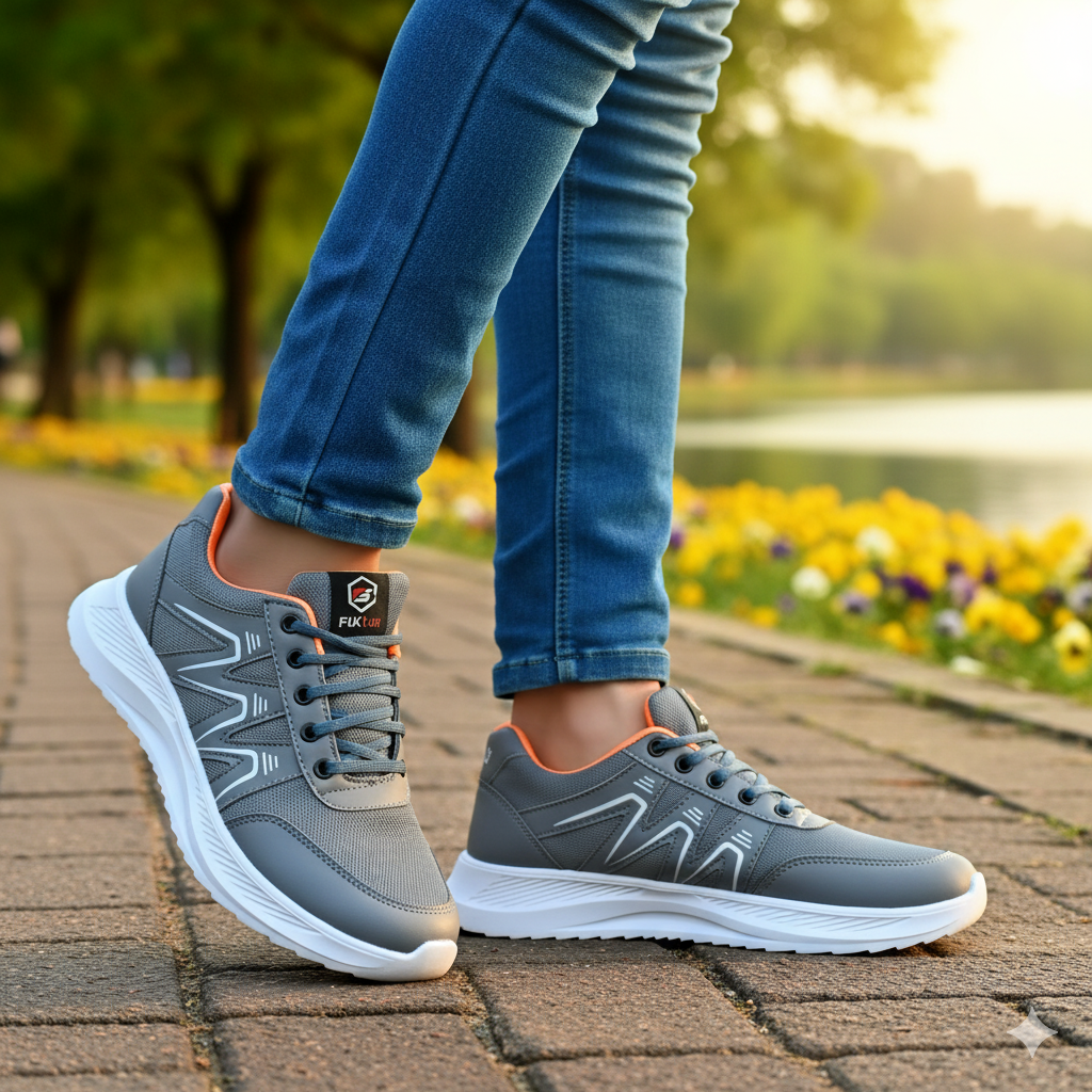 Men’s grey Zig Zag sneaker — cushioned insole, shock-absorbing midsole, ideal gift for boys and teens