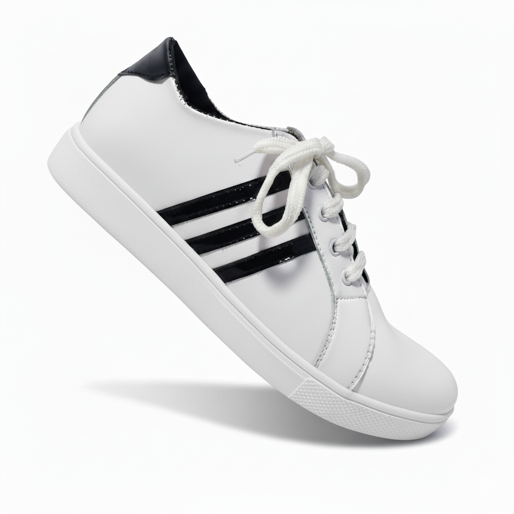 White & Black Stripe Casual Sneaker – Unisex Stylish Everyday Shoes
