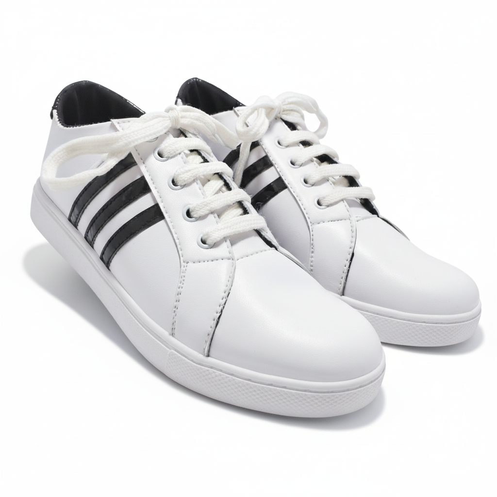 White & Black Stripe Casual Sneaker – Unisex Stylish Everyday Shoes
