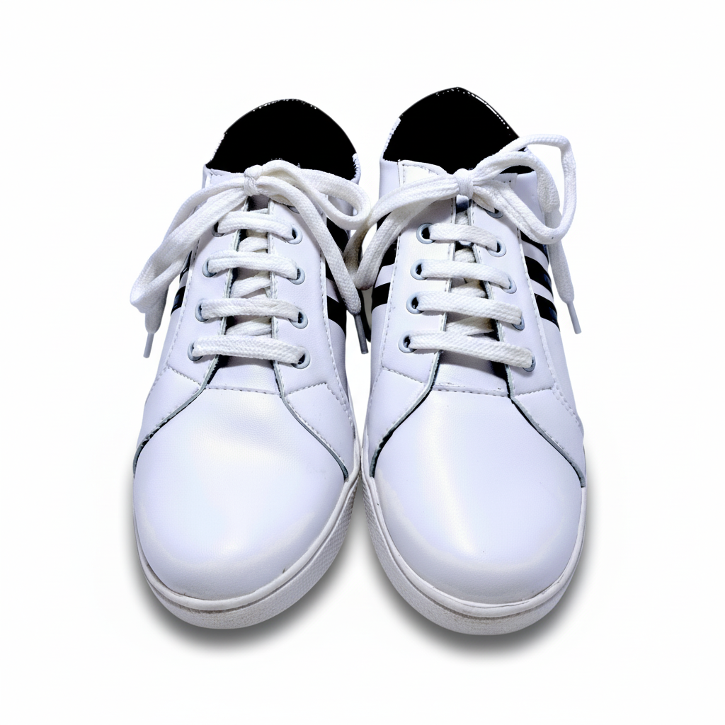 White & Black Stripe Casual Sneaker – Unisex Stylish Everyday Shoes