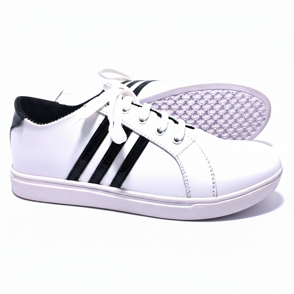 White & Black Stripe Casual Sneaker – Unisex Stylish Everyday Shoes