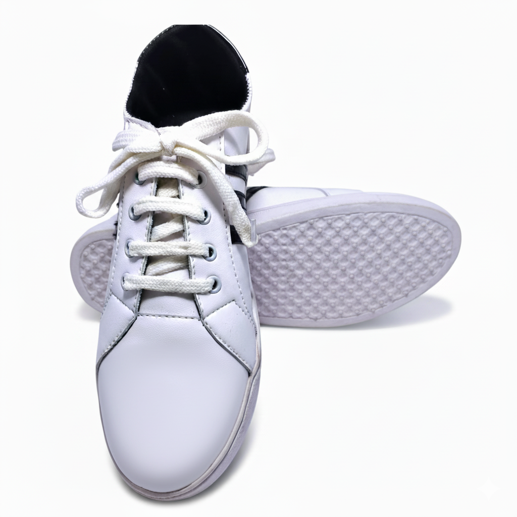 White & Black Stripe Casual Sneaker – Unisex Stylish Everyday Shoes