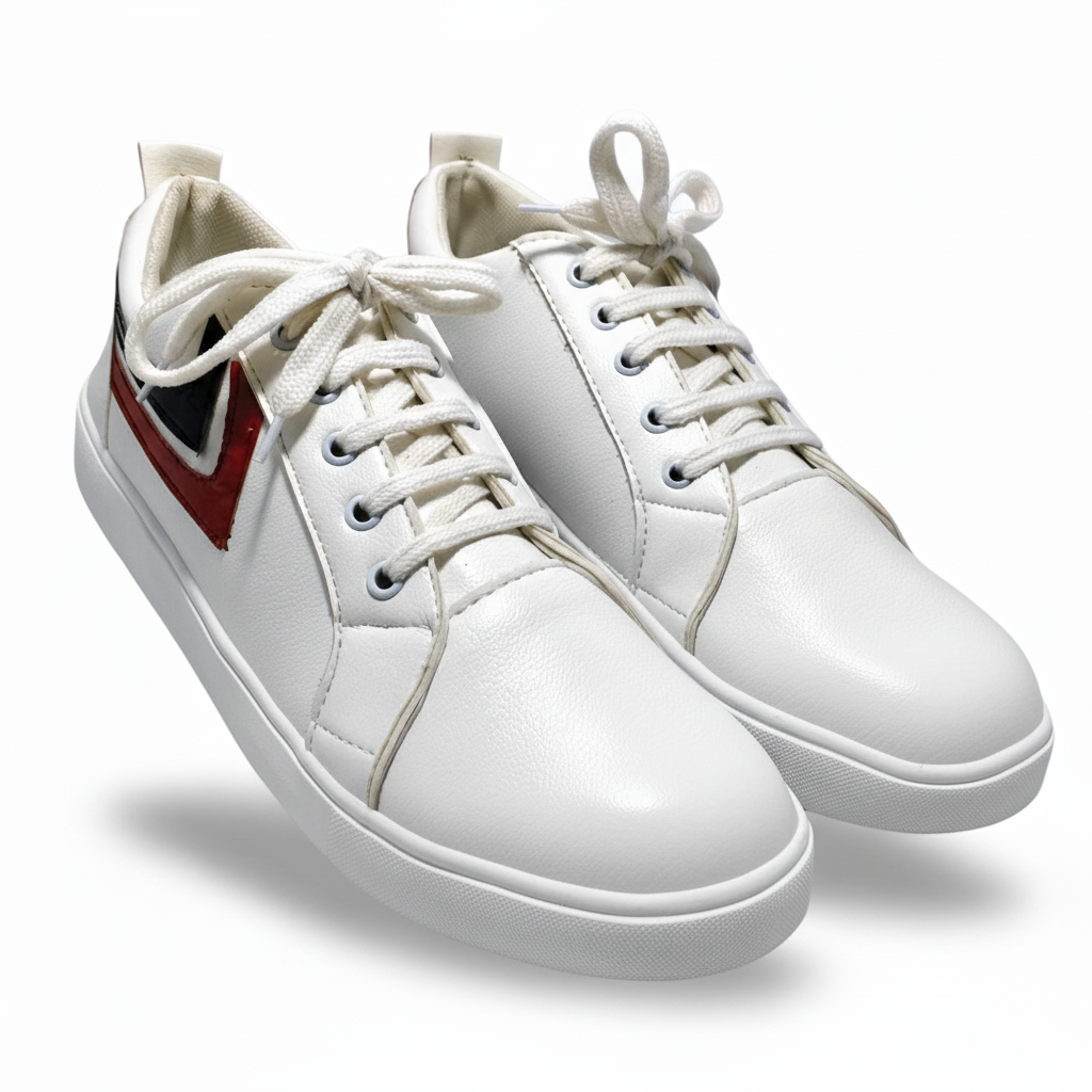 Off White Sneaker with Red & Black Stripes – Unisex Casual Everyday Shoes