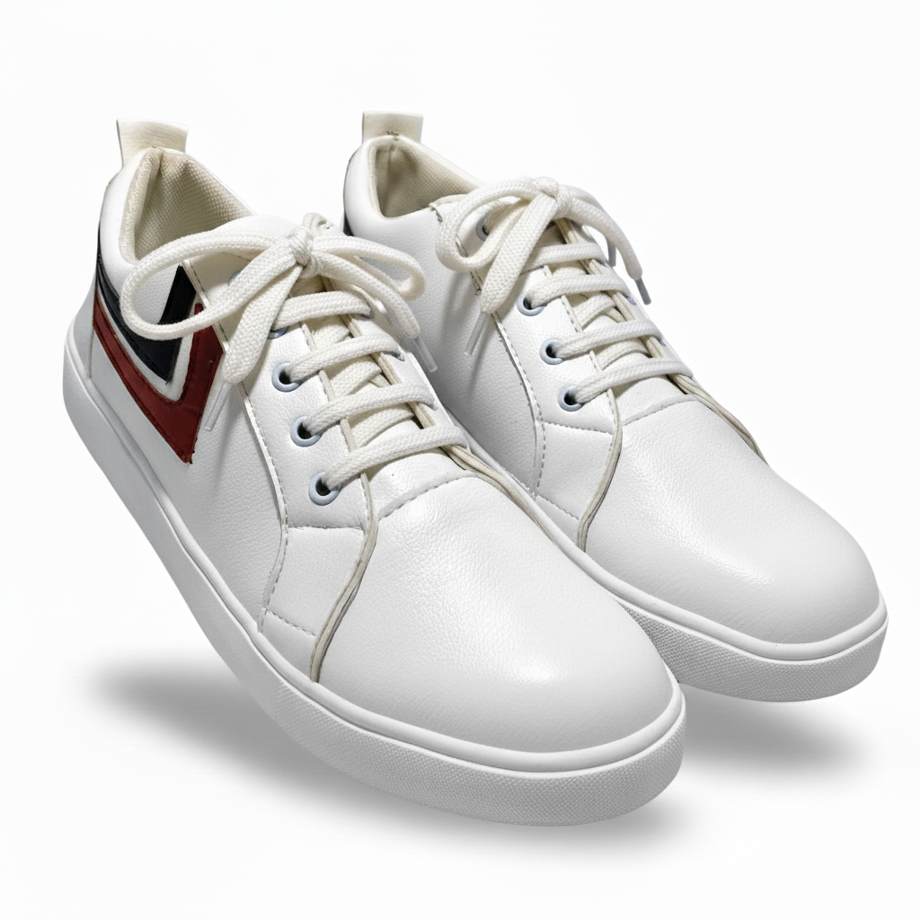 Off White Sneaker with Red & Black Stripes – Unisex Casual Everyday Shoes