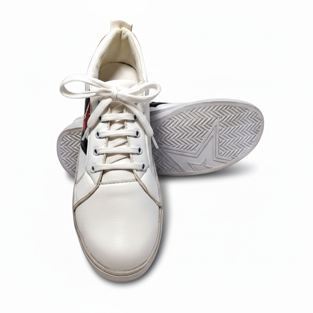 Off White Sneaker with Red & Black Stripes – Unisex Casual Everyday Shoes