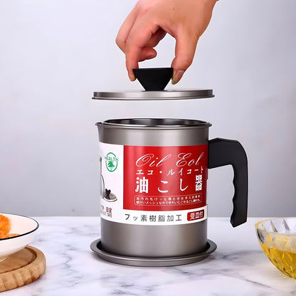 Stainless Steel 1.4L Oil Strainer Pot with Filter & Thick Chassis
