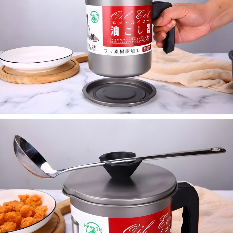Stainless Steel 1.4L Oil Strainer Pot with Filter & Thick Chassis