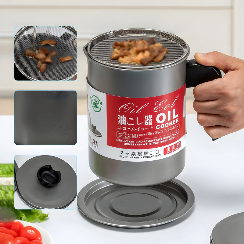 Stainless Steel 1.4L Oil Strainer Pot with Filter & Thick Chassis
