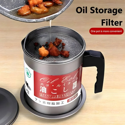 Stainless Steel 1.4L Oil Strainer Pot with Filter & Thick Chassis