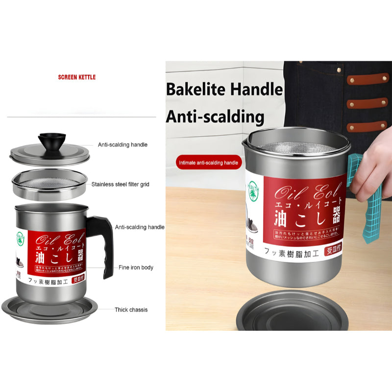 Stainless Steel 1.4L Oil Strainer Pot with Filter & Thick Chassis